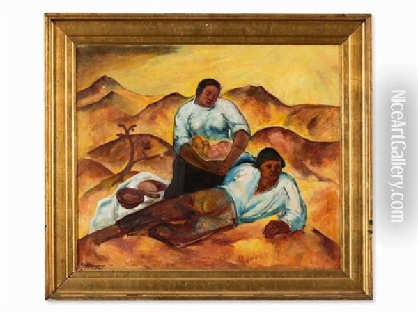 Peasant Family Oil Painting - Fritz Burmann