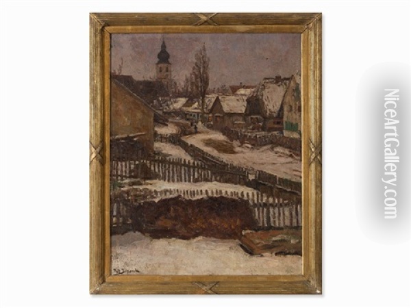 Village In Winter Oil Painting - Fritz Behrendt