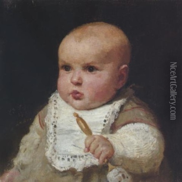 Bildnis Eines Kleinkindes Mit Rassel Oil Painting - Albert Anker