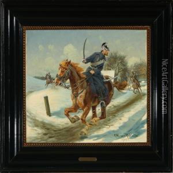 Dragoon In Fullgallop Oil Painting - Karl Frederik Hansen-Reistrup