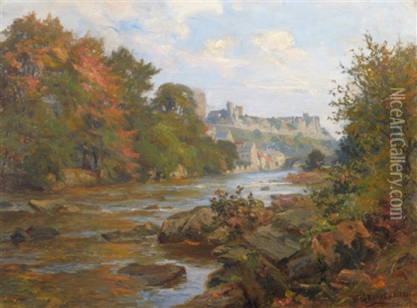 Richmond Castle And Town On The Swale Oil Painting - William Greaves