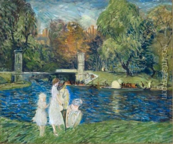 At The Swanboats In The Boston Public Garden Oil Painting - Arthur C. Goodwin