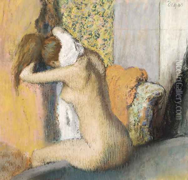 After the Bath, Woman Drying her Neck, 1898 Oil Painting - Edgar Degas