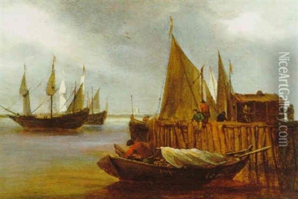 Zwei Dreimaster Vor Einem Hafen Oil Painting - Egbert Lievensz van der Poel