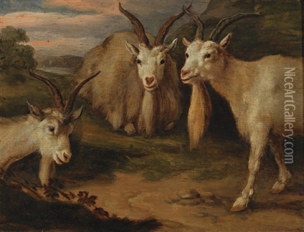 Three Goats In A Landscape Oil Painting - Jacob van der Does the Elder
