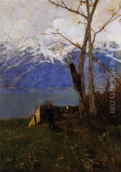 Preghiera In Riva Al Lago Oil Painting - Ludovico Cavaleri