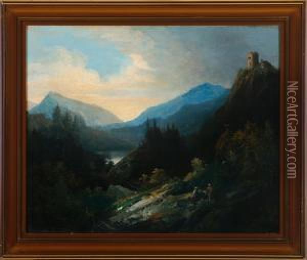 A Southeuropean Mountain Landscape Scenery. Unsigned. Oil On Board. 47 X 56 Cm Oil Painting - Carl Stephan Bennet