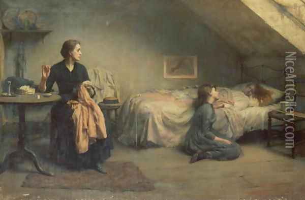 Widowed and Fatherless 1888 Oil Painting - Thomas Benjamin Kennington