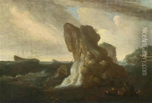 Marineszenen Mit Sturmischer See (pair) Oil Painting - Pieter Mulier the Younger