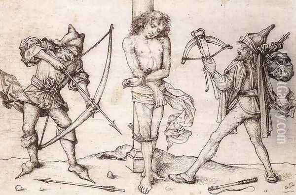 St Sebastian with Archers 1475-80 Oil Painting - Master of the Housebook