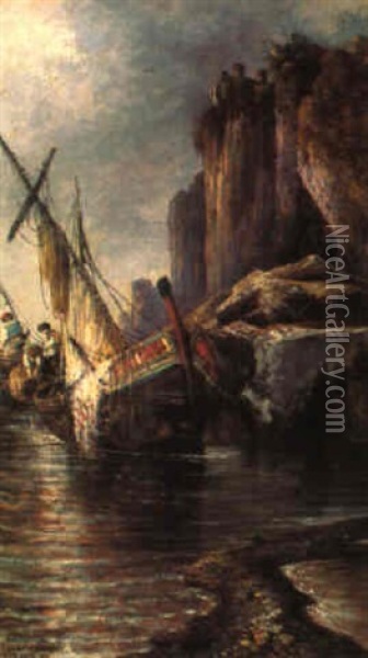 Pescatori A Sorrento Presso La Casa Del Taso Oil Painting - Consalvo Carelli