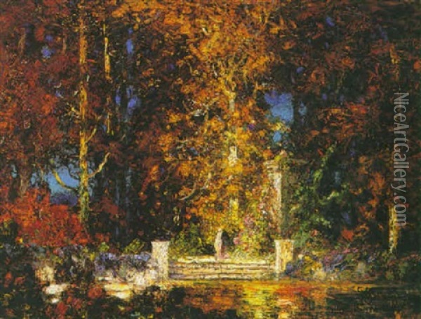 On The Steps By The Lake Oil Painting - Thomas Edwin Mostyn