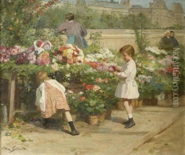 Le Marche Aux Fleurs Oil Painting - Victor-Gabriel Gilbert