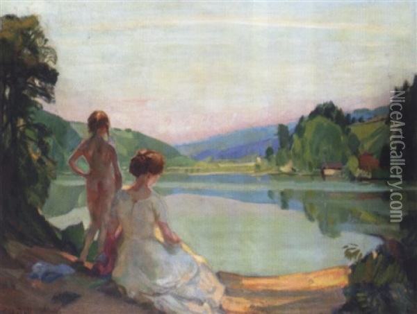 Summer Evening Oil Painting - Ernst Hodel the Elder