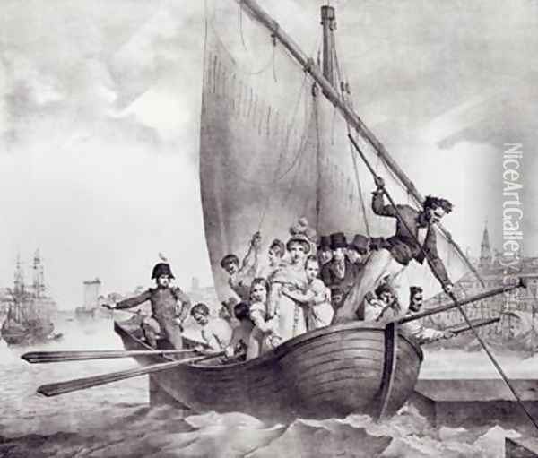 Bonaparte family arriving in Toulon France when fleeing from Corsica 17 June 1793 Oil Painting - Jean Baptiste Mauzaisse
