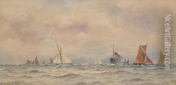 Busy Shipping Lane Oil Painting - William Stephen Tomkin