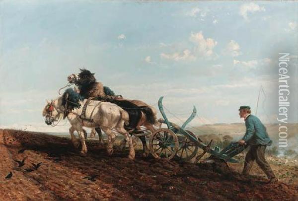 Ploughing The Furrow Oil Painting - Richard Beavis