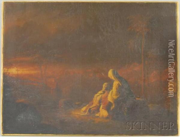 Two Figures In A Holy Land Landscape Oil Painting - Henry Ossawa Tanner