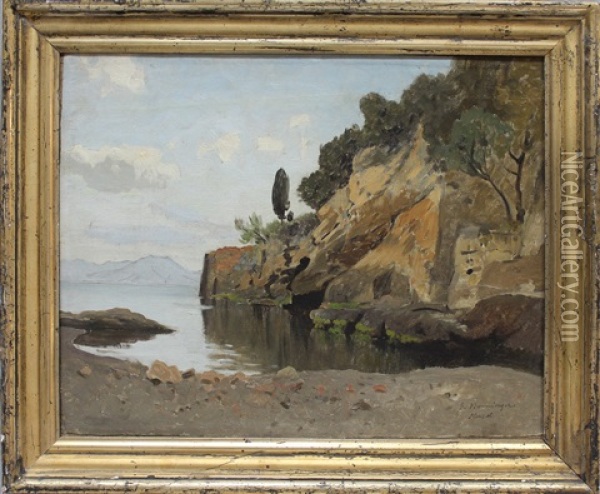Studienhafte Darstellung Einer Italienischen Kuste Mit Bucht Bei Neapel Oil Painting - Edmund Berninger