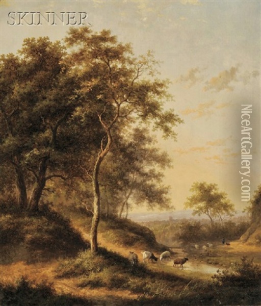 Shepherd Tending His Flock Oil Painting - Jan Evert Morel the Younger