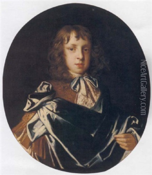 Portrait Of A Boy Wearing A Brown Tunic And Blue Robes Oil Painting - Mary Beale