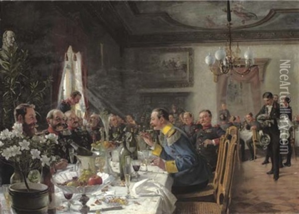 A Grand Military Dinner Oil Painting - Robert (Warthmueller) Mueller