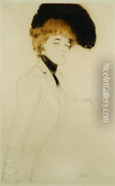 Woman With Plumed Hat Oil Painting - Paul Cesar Helleu