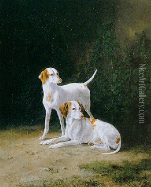 Two Hunting Dogs Oil Painting - August Knip