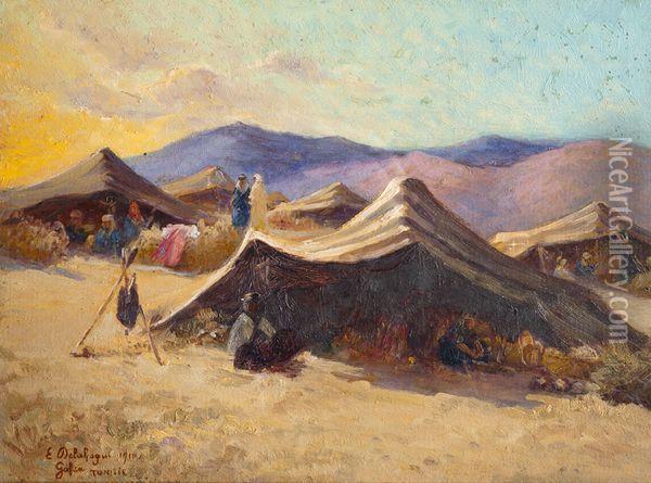 Le Bivouac, Gafsa Oil Painting - Eugene Jules Delahogue