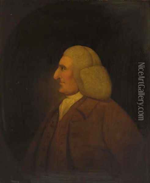Portrait of a gentleman, half-length, in a brown coat and waistcoat, feigned oval Oil Painting - Hoare, William, of Bath