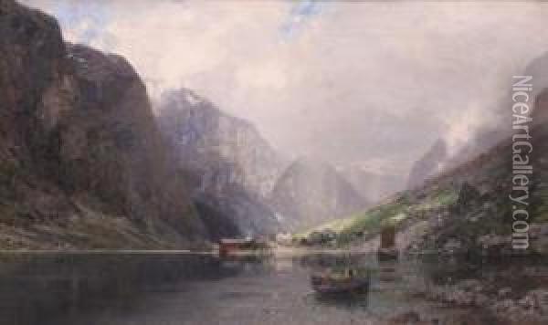 Fjordlandskap Oil Painting - Georg Anton Rasmussen