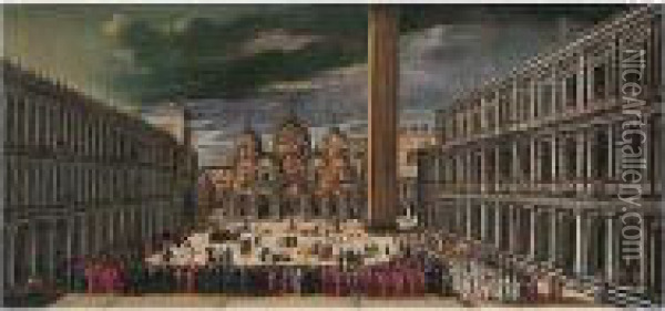 Venice, The Piazza San Marco With The Procession On The Feast Of Saint Mark Oil Painting - Joseph Heinz I