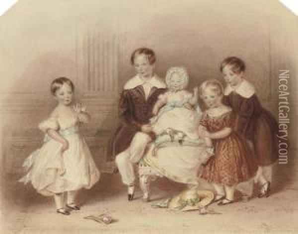 A Group Portrait Of Five Children Oil Painting - Henry Bryan Ziegler