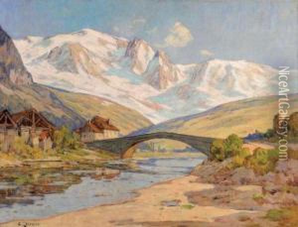 Le Pont Saint Martin Et La Chaine Du Mont Blanc Oil Painting - Clovis Frederick Terraire