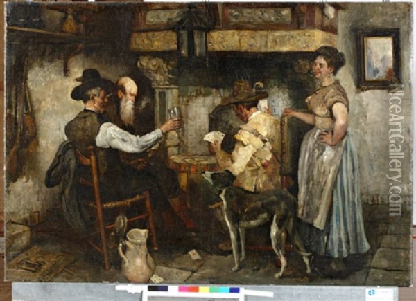 Kaartspelers Bij De Schouw Oil Painting - Adriaan de la Riviere