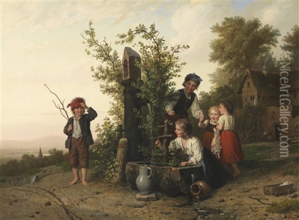 Das Blindekuhspiel Oil Painting - Johann Georg Meyer von Bremen
