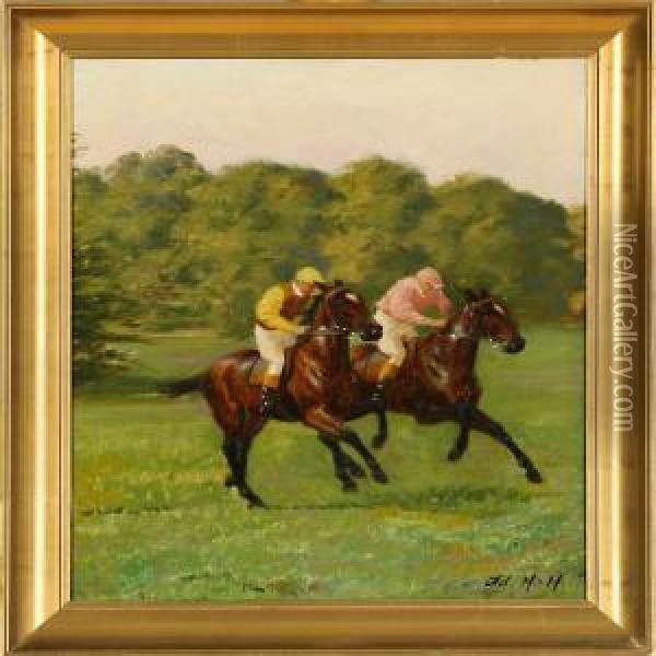 Two Riders Oil Painting - Heinrich Hansen