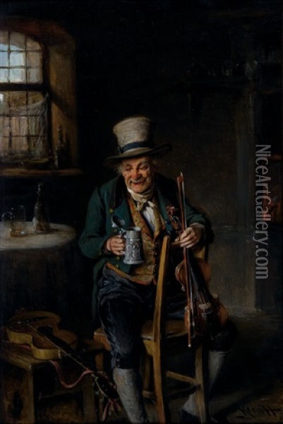Geigenspieler Im Wirtshaus Oil Painting - Hermann Kern