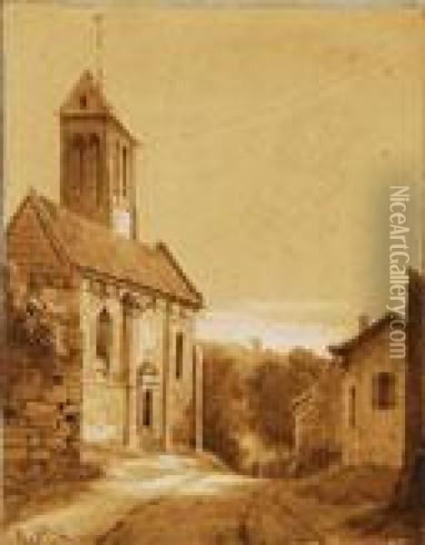 Vista De Pueblo Con Iglesia Oil Painting - Narcisse-Virgile D Az De La Pena