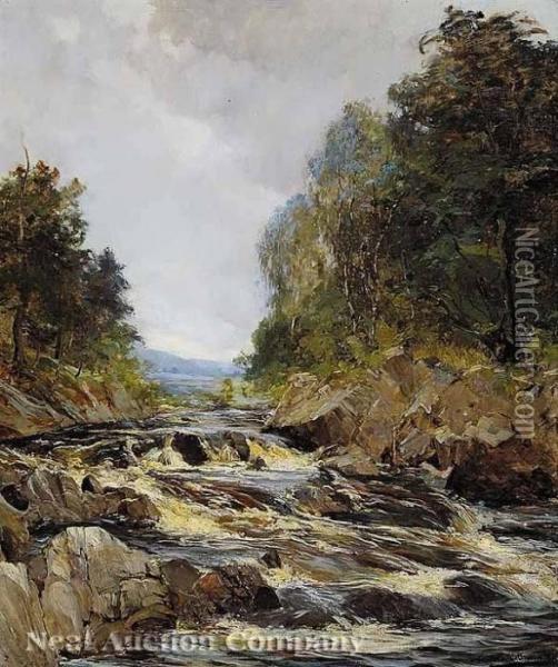 Rapids In A Scottishstream Oil Painting - Archibald Kay