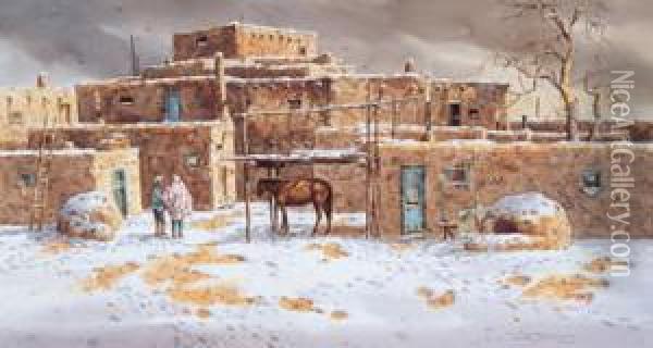 Winter Pueblo Oil Painting - Joseph Stephan