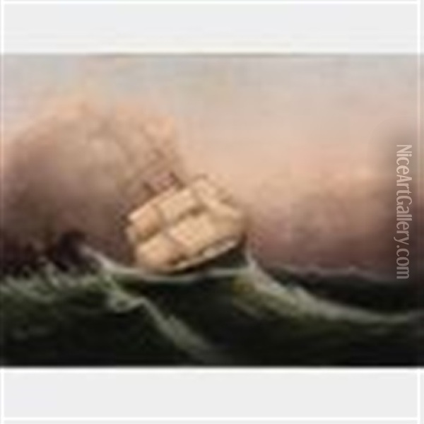 Sailing Ship Being Driven Onto Rocks By A Gale Oil Painting - Clement Drew