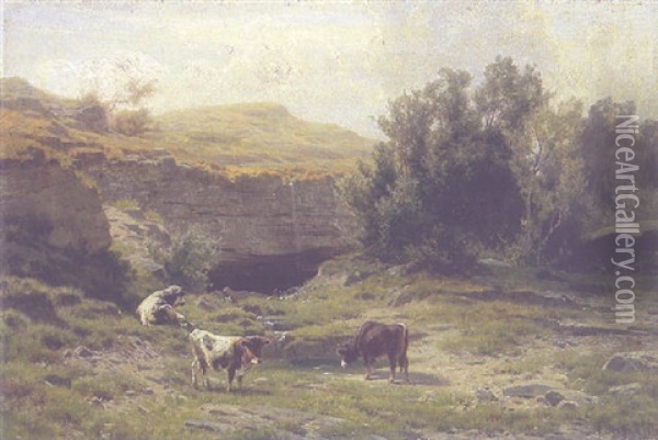 Weidende Kuhe In Einer Schlucht Oil Painting - Arnold Steffan