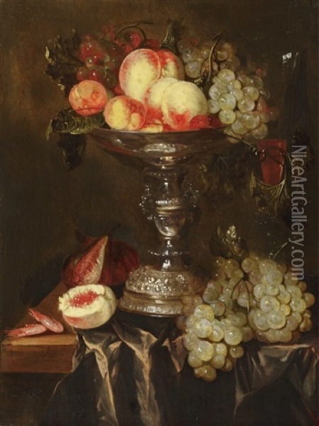 Still Life With Fruits In A Tazza Oil Painting - Abraham van Beyeren