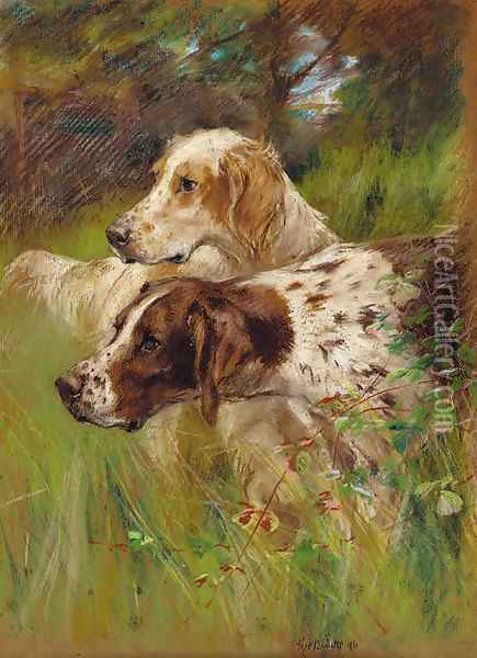Two pointers in long grass Oil Painting - Thomas Blinks