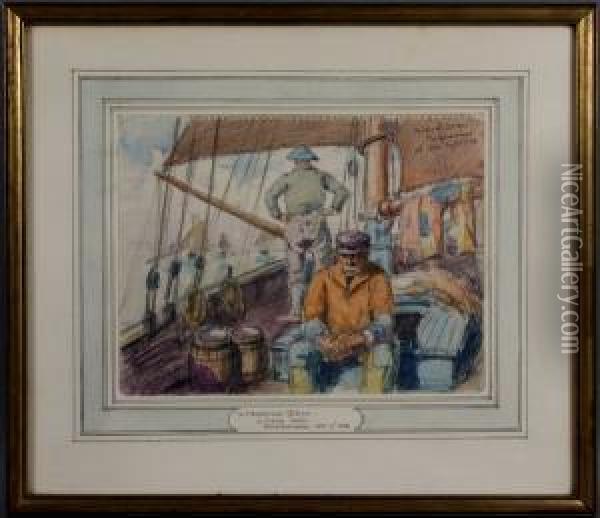 Fishermen On Deck Oil Painting - Sigurd Skou