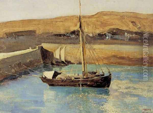 Honfleur - Fishing Boat Oil Painting - Jean-Baptiste-Camille Corot