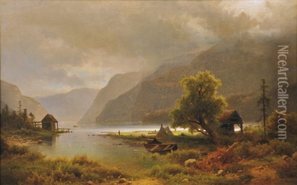 Early Evening At The Lake Oil Painting - Adolf Chwala