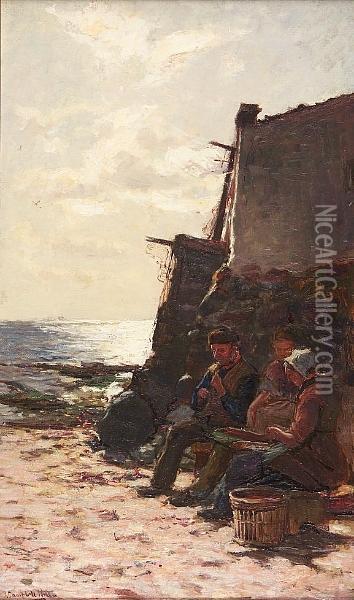 Preparing The Bait (c1878) Oil Painting - James Campbell Noble