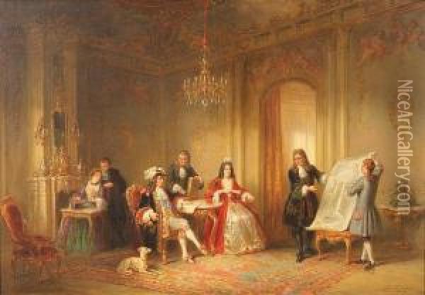 King Louis Xiv And The Plans Ofversailles Oil Painting - Hendricus Engelbertus Reijntjens